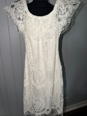 White Lace Dress with Ruffle Yoke